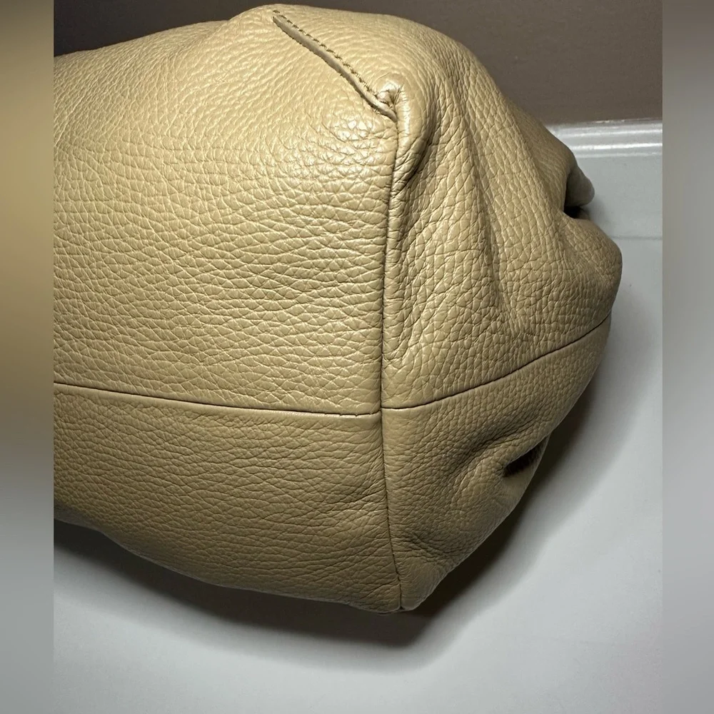 Furla Light Taupe Pebbled Leather Hobo Shoulder Bag with Tassel - EUC